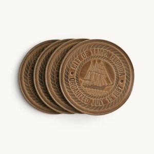 Set of 4 Leather Clayton and Crume Coasters with Tampa Design